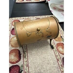 Antique Victorian Miniature Brass Coal Scuttle Match Holder Trinket Box.    3942